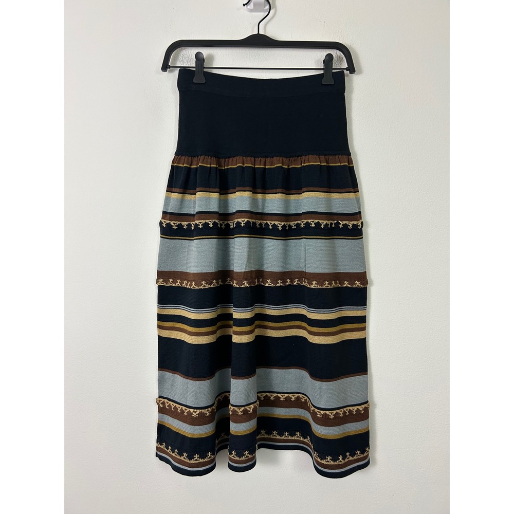 NWT Peruvian Connection Bahia Stripe Skirt XS Pima Cotton Knit Midi Navy Blue